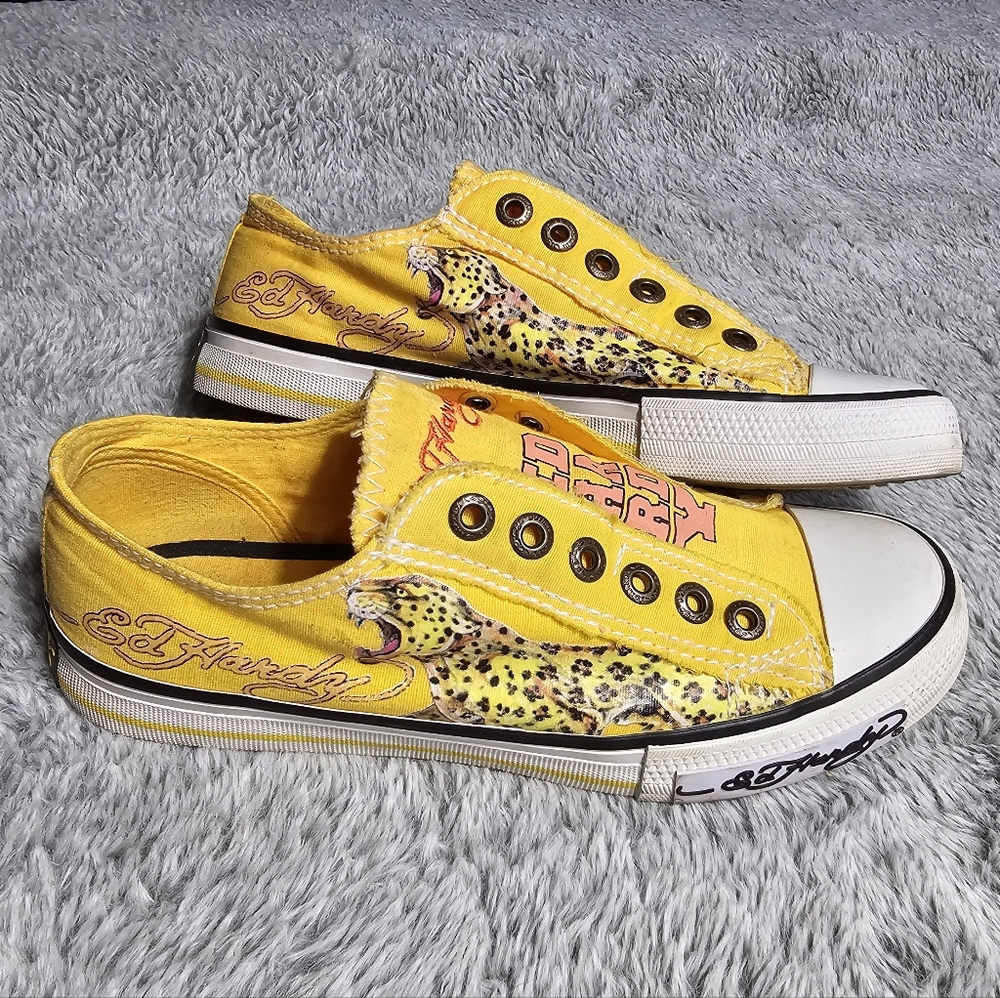 Ed Hardy Cheetah Slip-on Sneakers, gently used, Size 6